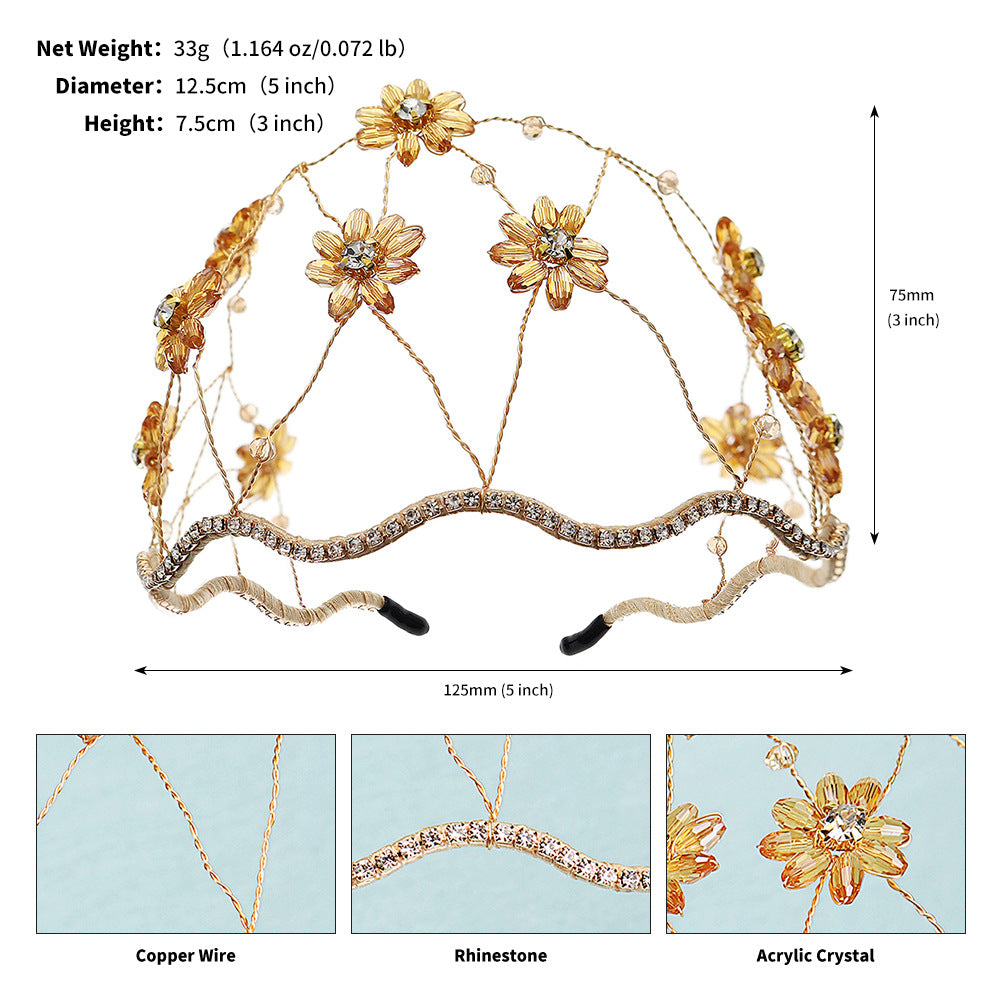 Wholesale wedding bridal headdress vintage rhinestone mesh versatile crystal flower headband